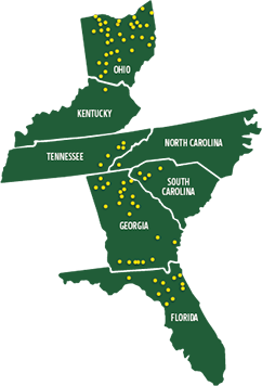 Map of state with ag-pro locations
